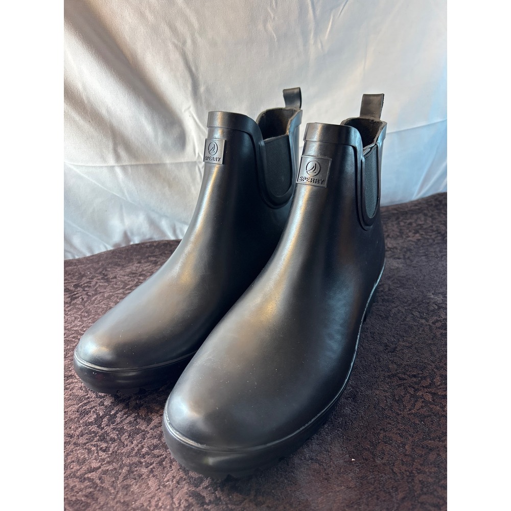 Sperry Mist Chelsea WM Black Waterproof Rubber Rain Boots Womens 11 109153
